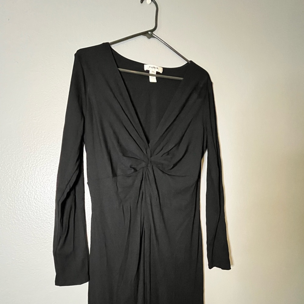 Popilush Shapewear Deep V Neck Black Long Sleeve Dress